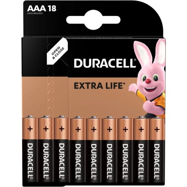 Пальчикові лужні батарейки Duracell 1,5 В AAA LR03/MN2400, 18 шт. (737056) - Pampik - 2