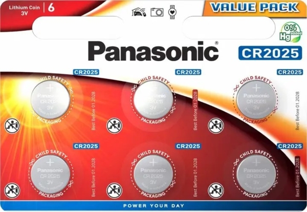 Батарейки Panasonic CR 2025 Bli Lithium, 6 шт. (CR-2025EL/6B) - Pampik