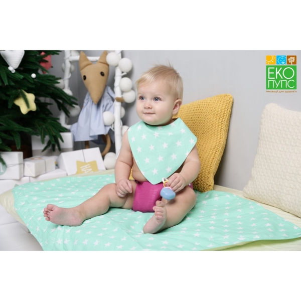 Непромокаемый слюнявчик-бандана Еко Пупс Eco Cotton Звездочки, ментоловый, 30х21 см (BEC-011) - Pampik - 4