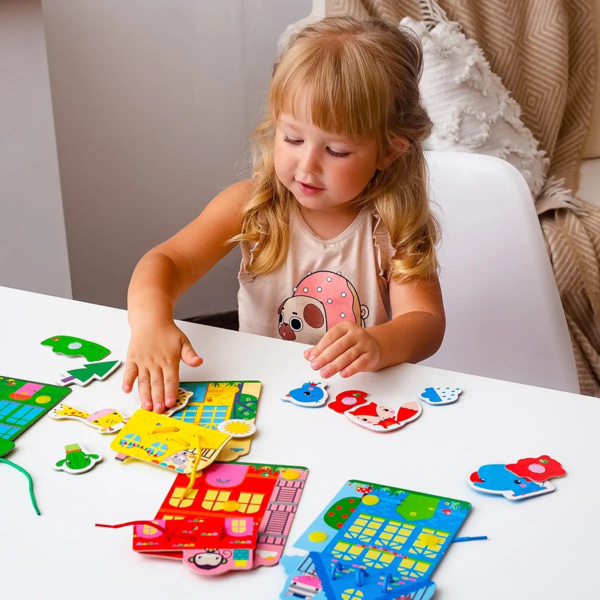 Гра-шнурівка Vladi Toys Fisher-Price Кольорові будиночки, укр. мова (VT5303-26) - Pampik - 4