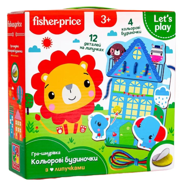 Гра-шнурівка Vladi Toys Fisher-Price Кольорові будиночки, укр. мова (VT5303-26) - Pampik