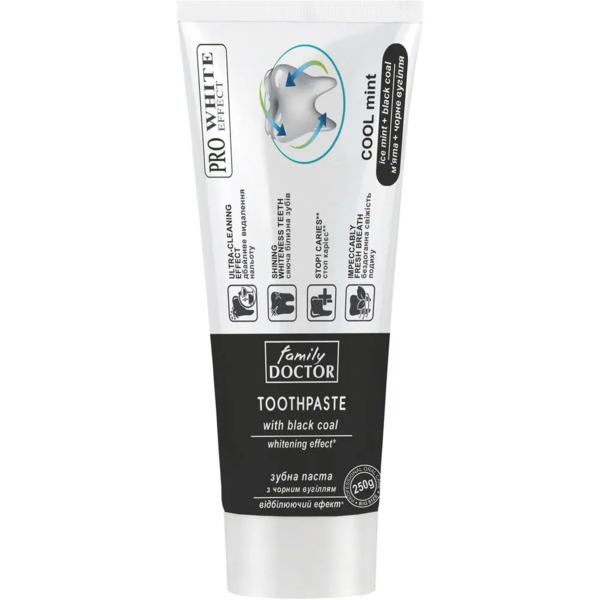Відбілююча зубна паста Family Doctor із чорним вугіллям, 250 г - Pampik