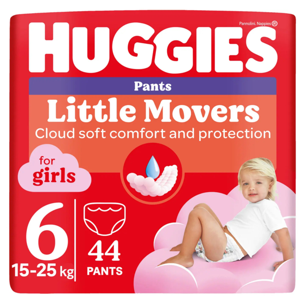 Підгузки-трусики для дівчаток Huggies Little Movers Pants 6 (15-25 кг), 44 шт. - Pampik