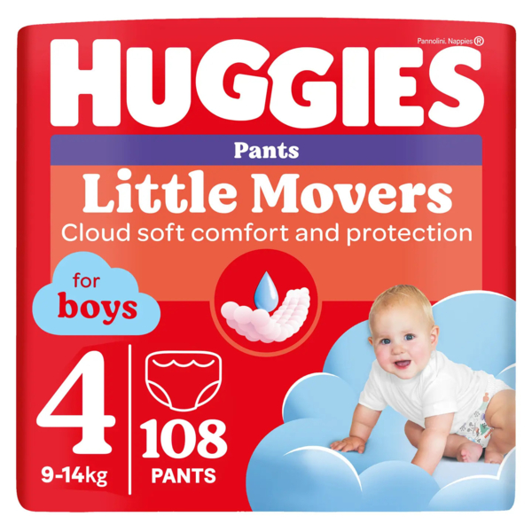 Подгузники-трусики для мальчиков Huggies Little Movers Pants 4 (9-14 кг), 108 шт. - Pampik
