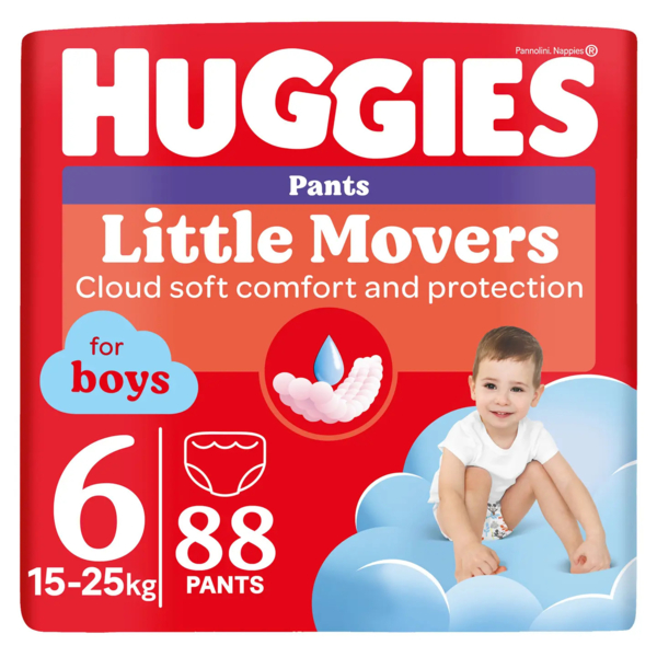 Набір підгузків-трусиків для хлопчиків Huggies Little Movers Pants 6 (15-25 кг), 88 шт. (2 уп. по 44 шт.) - Pampik