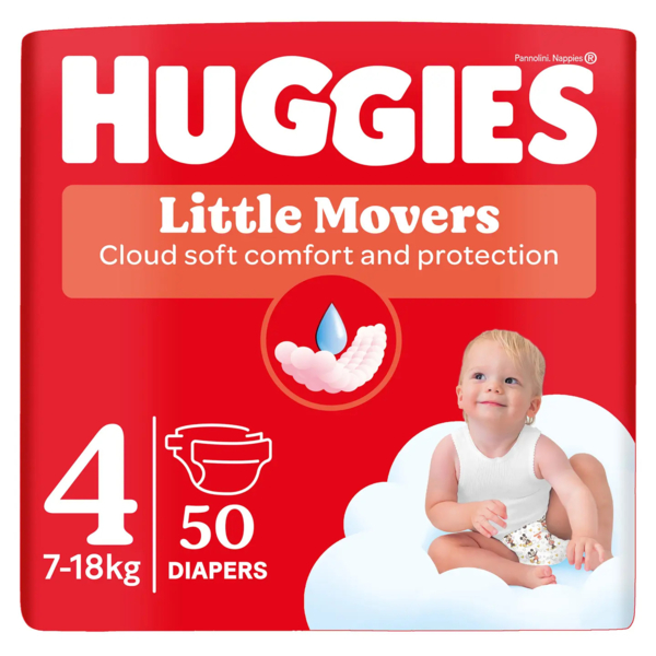 Підгузки на липучках Huggies Little Movers 4 (7-18 кг), 50 шт. - Pampik