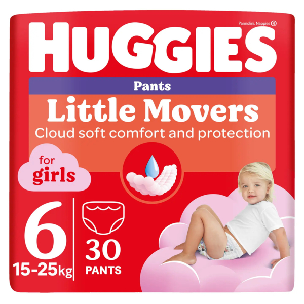 Підгузки-трусики для дівчаток Huggies Little Movers Pants 6 (15-25 кг), 30 шт. - Pampik