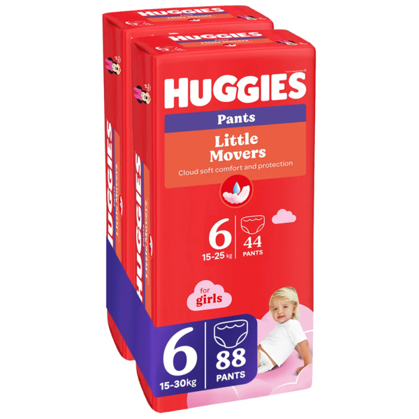 Набір підгузків-трусиків для дівчаток Huggies Little Movers Pants 6 (15-25 кг), 88 шт. (2 уп. по 44 шт.) - Pampik - 3