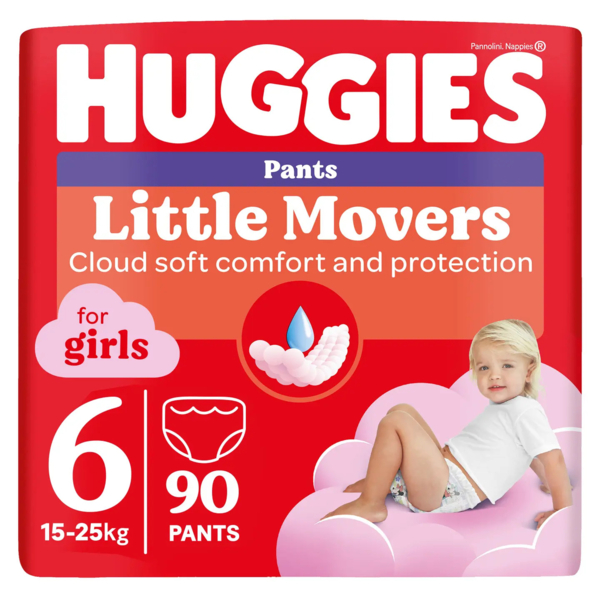 Підгузки-трусики для дівчаток Huggies Little Movers Pants 6 (15-25 кг), 90 шт. - Pampik