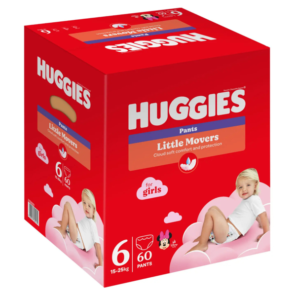 Підгузки-трусики для дівчаток Huggies Little Movers Pants 6 (15-25 кг), 60 шт. - Pampik - 3