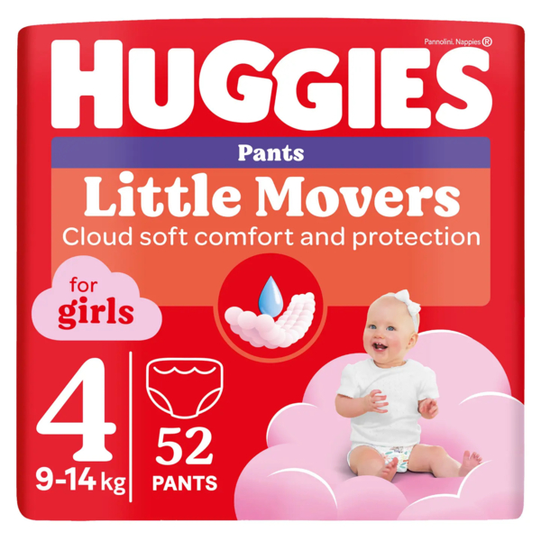 Підгузки-трусики для дівчаток Huggies Little Movers Pants 4 (9-14 кг), 52 шт. - Pampik