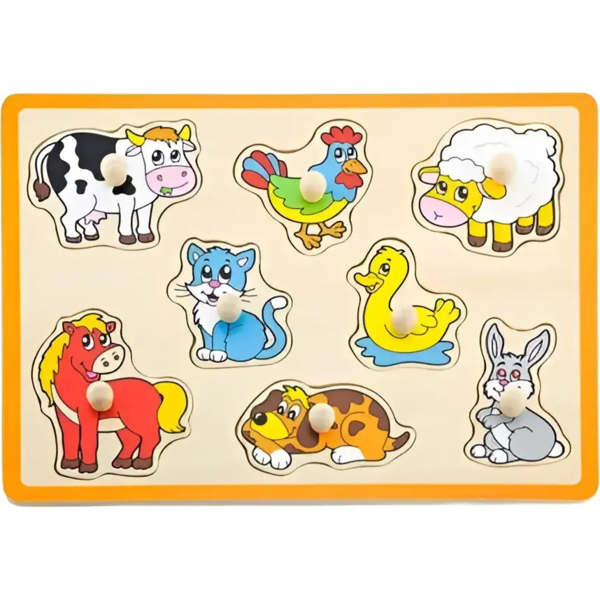 Дерев'яна рамка-вкладиш Viga Toys Домашні тварини, 8 елементів (50017) - Pampik