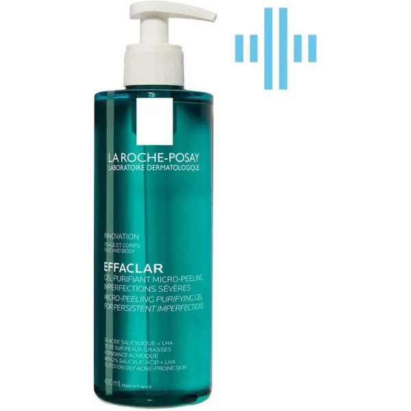 Гель-мікропілінг La Roche-Posay Effaclar для очищення проблемної шкіри обличчя і тіла для зменшення стійких недоліків, 400 мл - Pampik