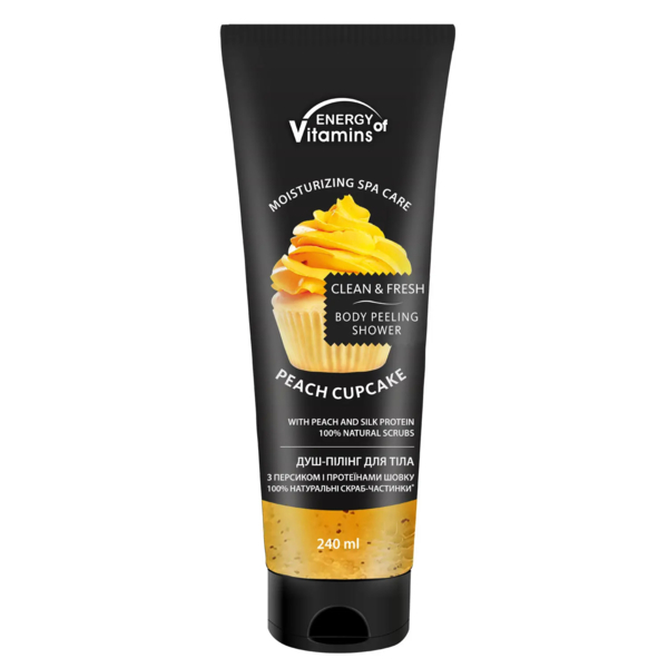 Душ-пілінг для тіла Energy of Vitamins Рeach Сupcake, 240 мл - Pampik