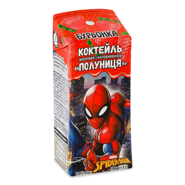 Коктейль молочный Бурьонка Disney Клубника 2%, ультрапастеризованный, 200 г - Pampik