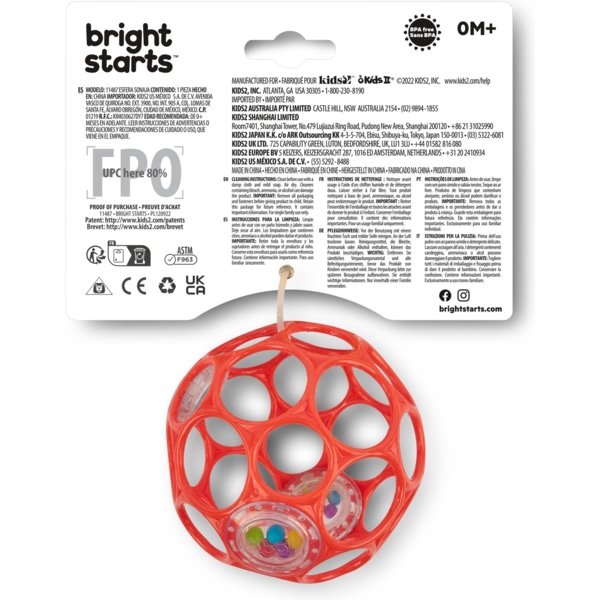 Игрушка-погремушка Bright Starts Oball Rattle, красный (11487) - Pampik - 4