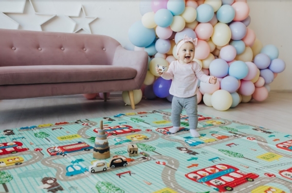 Детский двухсторонний складной коврик Poppet Транспорт и Зоолетчики, 180x150x1 см (PP005-150) - Pampik - 10