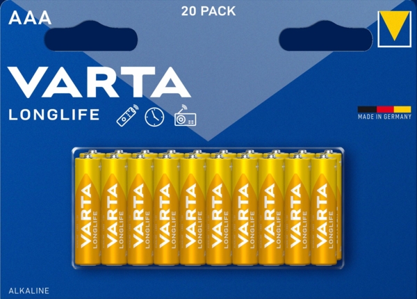 Батарейка Varta Long Life AAA Bli Alkaline, 1,5 V, 20 шт. (4103101420) - Pampik