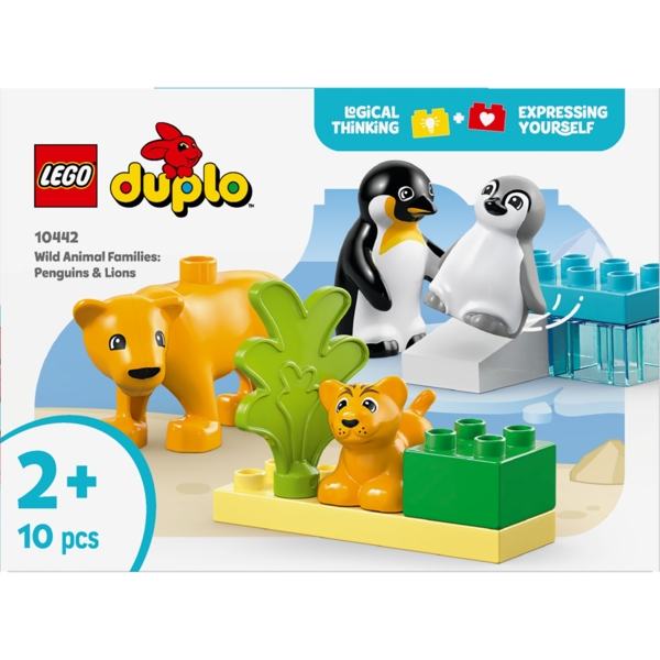 Конструктор LEGO DUPLO Town Сімейства диких тварин. Пінгвіни та Леви, 10 деталей (10442) - Pampik