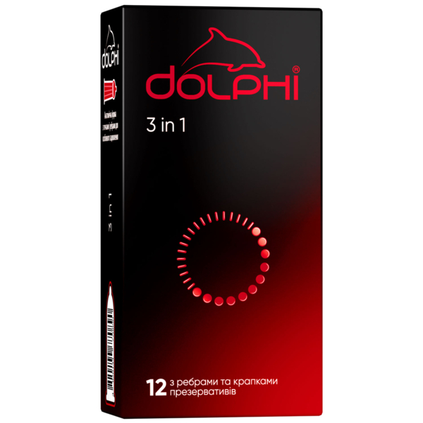 Презервативы Dolphi 3 и 1, латексные, с точками и ребрами, 12 шт. - Pampik