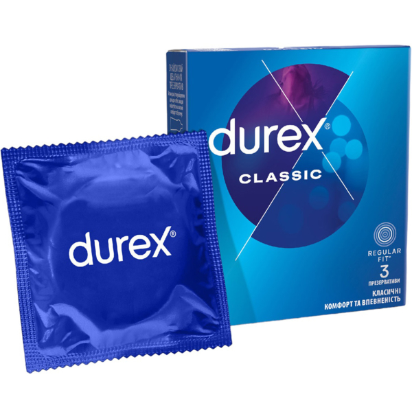 Презервативи Durex Classic, латексні, з силіконовою змазкою, класичні, 3 шт. - Pampik
