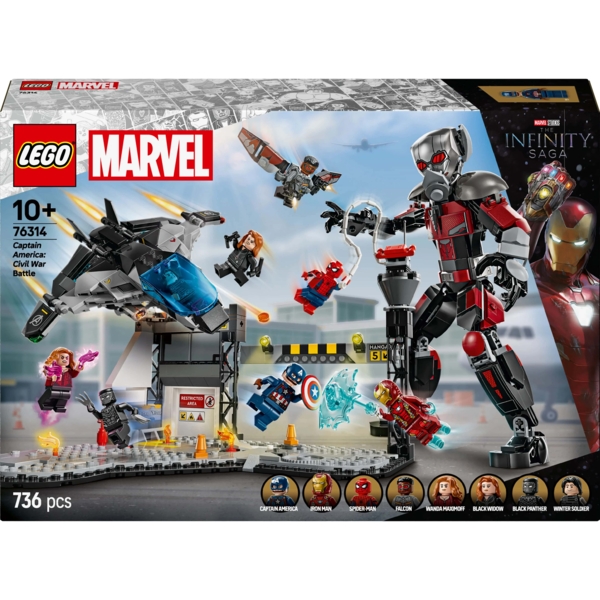 Конструктор LEGO Super Heroes Marvel Перший месник: Протистояння Пригодницька битва, 736 деталей (76314) - Pampik