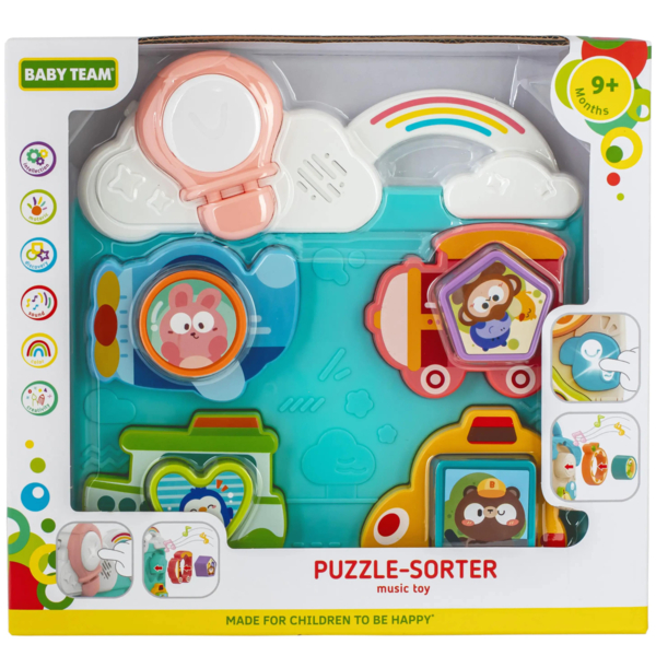 Іграшка музична Baby Team Пазл-сортер Транспорт, блакитний (8648_транспорт блакитний) - Pampik - 5