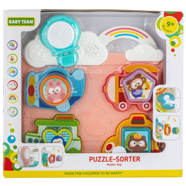 Іграшка музична Baby Team Пазл-сортер Транспорт, рожевий (8648_транспорт рожевий) - Pampik - 5