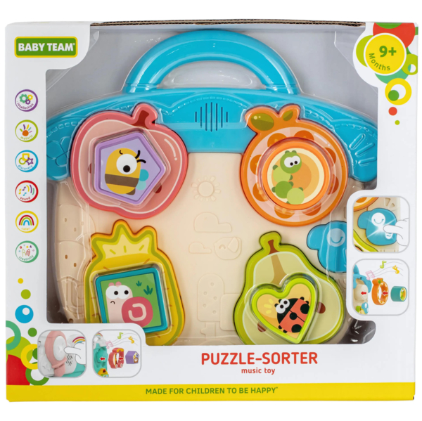 Іграшка музична Baby Team Пазл-сортер Фрукти, блакитний (8648_фрукти блакитний) - Pampik - 5