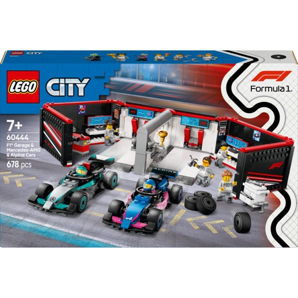 Конструктор LEGO City Гараж F1 та автомобілі Mercedes-AMG і Alpine, 678 деталей (60444) - Pampik