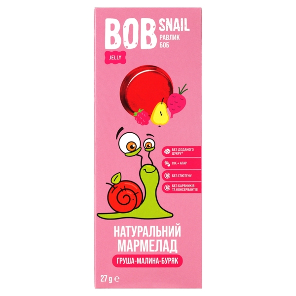 Фруктово-ягодно-овощной мармелад Bob Snail Груша-Малина-Свекла, 27 г - Pampik