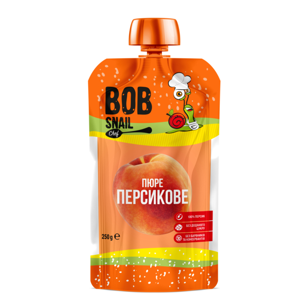 Пюре фруктовое Bob Snail Персик, пастеризованное, 250 г - Pampik