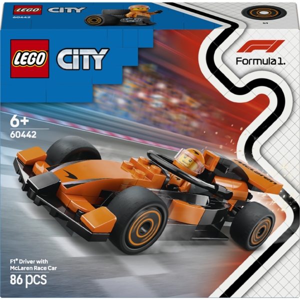 Конструктор LEGO City Пілот F1 з автомобілем для перегонів команди McLaren, 86 деталей (60442) - Pampik
