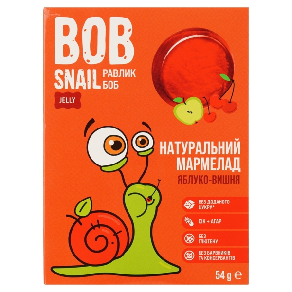 Фруктово-ягідний мармелад Bob Snail Яблуко-Вишня, 54 г - Pampik