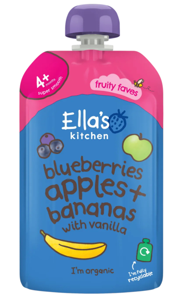 Пюре Ella's kitchen Лохина, яблуко, банан та ваніль, 120 г - Pampik