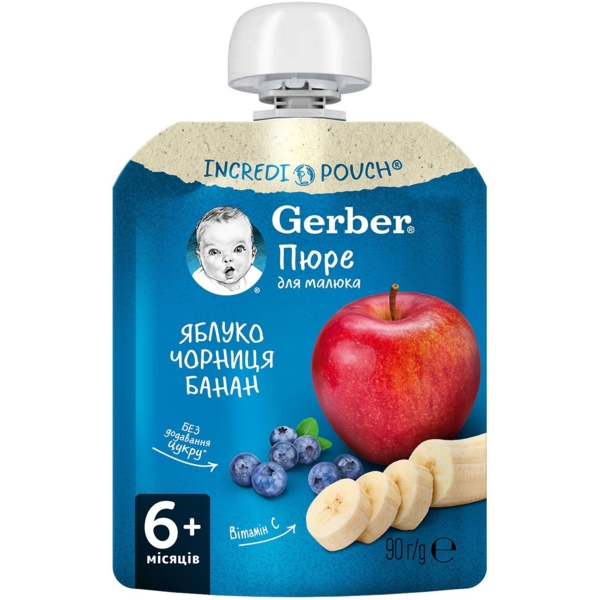 Пюре Gerber Pouch Яблоко, черника и банан, 90 г - Pampik