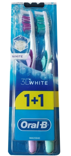 Зубна щітка Oral-B 3D White Відбілювання, середня жорсткість, фіолетовий з бірюзовим, 2 шт. - Pampik