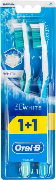 Зубна щітка Oral-B 3D White Відбілювання, середня жорсткість, блакитний з бірюзовим, 2 шт. - Pampik