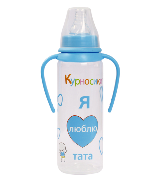 Пляшка для годування Курносики, з ручками, із силіконовою соскою, 250 мл, блакитний (7004) - Pampik