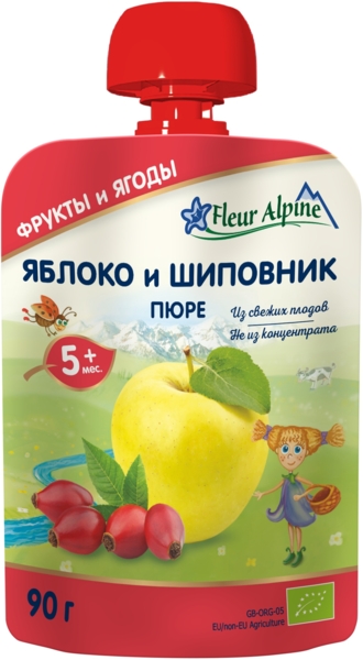 Пюре Fleur Alpine Pouch Органик Яблоко и шиповник, 90 г - Pampik