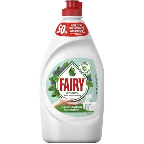 Средство для мытья посуды Fairy Sensitive Чайное дерево и мята, 450 мл - Pampik