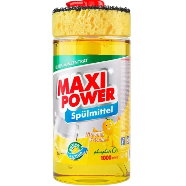 Засіб для миття посуду Maxi Power Лимон з губкою, 1 л - Pampik