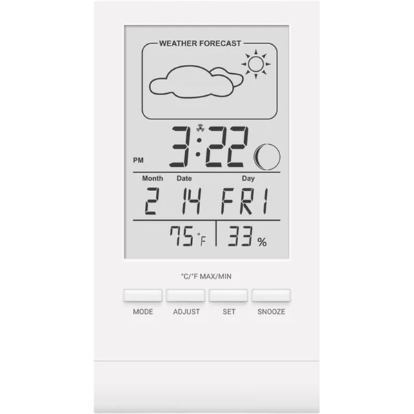 Цифровой гигрометр-термометр Стеклоприбор Т-14, с часами, белый (402349) - Pampik