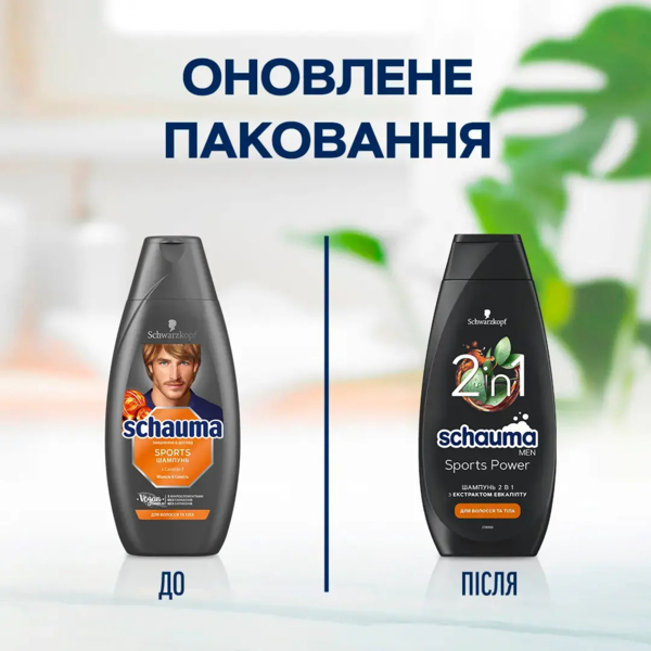 Шампунь для чоловіків Schauma Men Sports Power 2 в 1 з екстрактом евкаліпту для волосся та тіла, 400 мл - Pampik - 6