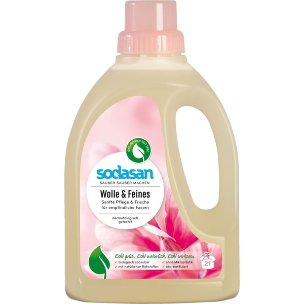 Органическое жидкое средство-концентрат Sodasan Woolen Wash, для шерсти, шелка и деликатных тканей, 750 мл - Pampik