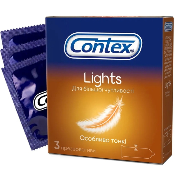 Презервативи латексні з силіконовою змазкою Contex Lights, особливо тонкі, 3 шт. - Pampik