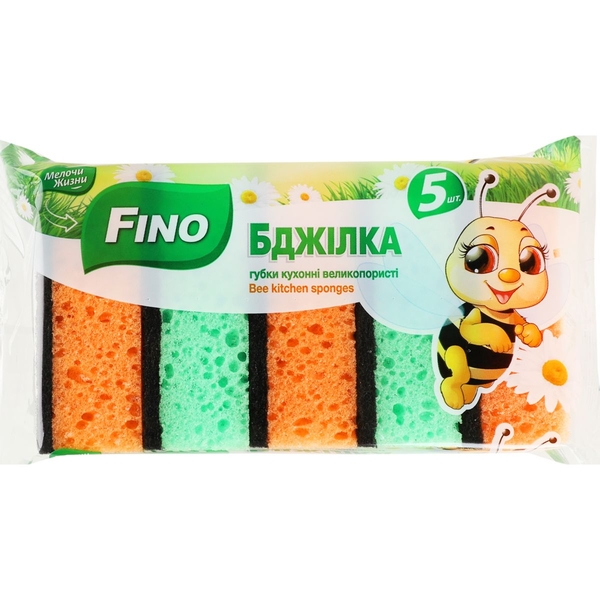 Губки кухонные Fino Пчелка, крупнопористые, 5 шт. - Pampik