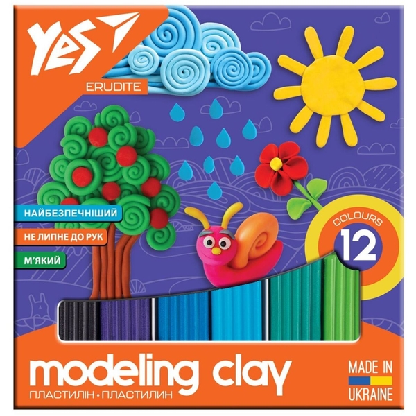 Пластилін Yes Erudite, 12 кольорів, 240 г (540560) - Pampik