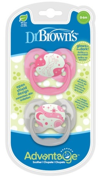 Пустышка Dr. Brown's Advantage, с подсветкой, 0-6 мес., розовый, 2 шт. (PA12003-INTLX) - Pampik - 2