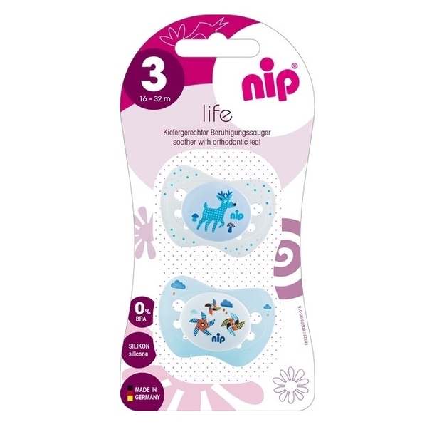 Пустушка Nip Чудове життя № 3, силіконова, 16-32 міс., 2 шт., білий з блакитним (31303) - Pampik